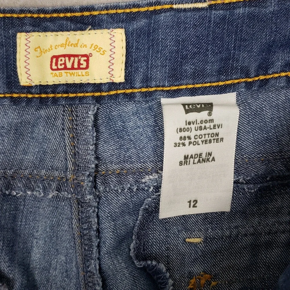 Levis Long Line Jean Shorts‎ Jorts Blue Denim Modest Flap Pockets Casual Size 12